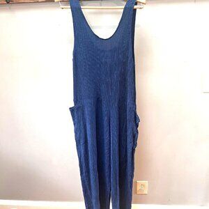 Flax By Jeanne Engelhart Womens Small‎ Blue Sleeveless Jumpsuit With Pockets
